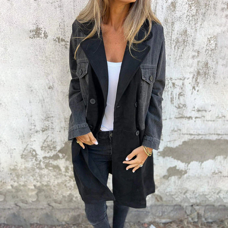 Icone™ LongCoat: Medellång Trenchcoat Med Snygg Krage Och Fickor