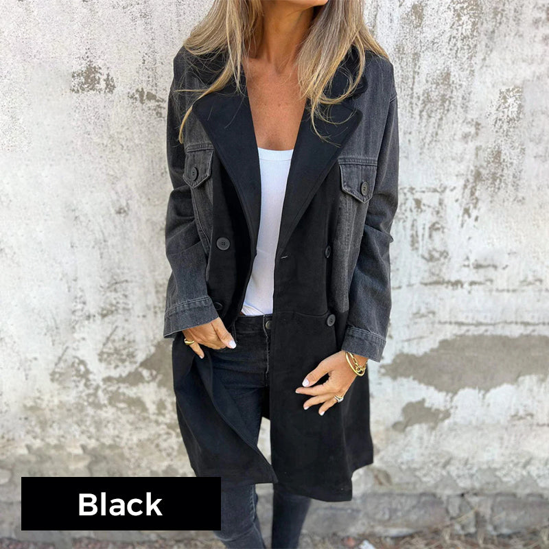 Icone™ LongCoat: Medellång Trenchcoat Med Snygg Krage Och Fickor