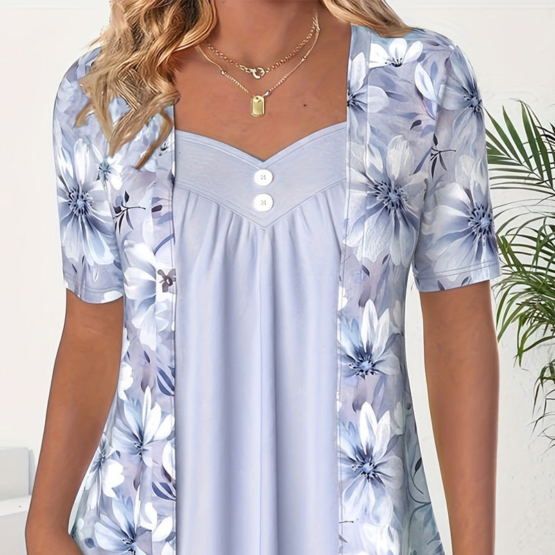 Icone™ FloralTop: Dam Löst Och Bekvämt Snyggt Blommigt Topp