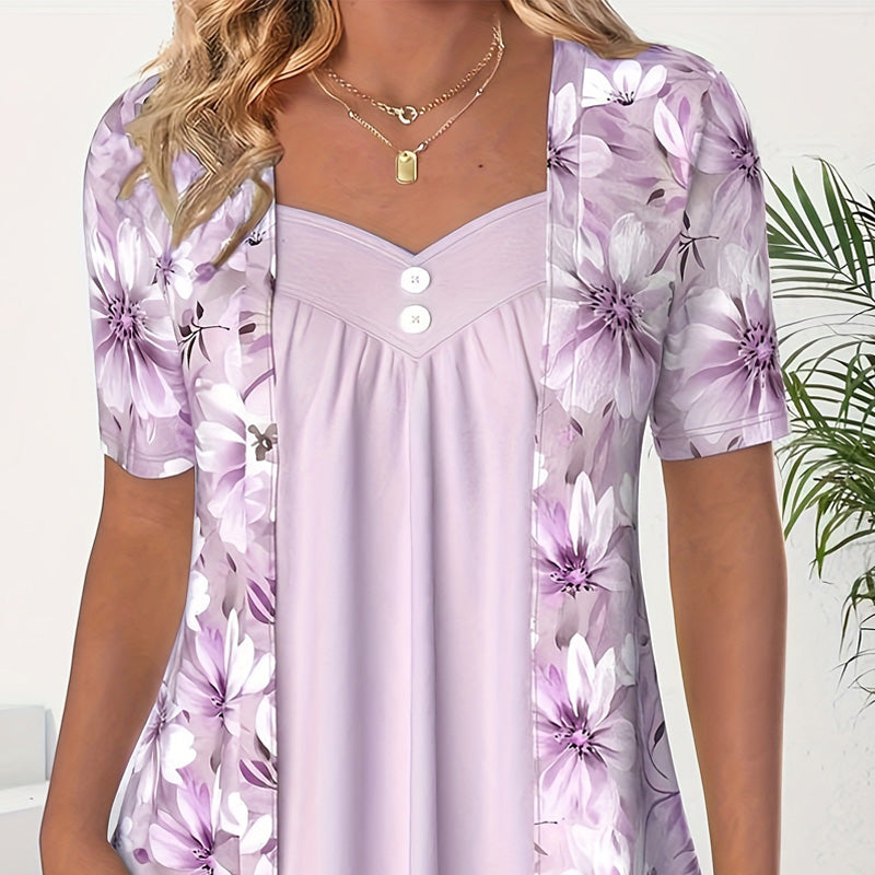 Icone™ FloralTop: Dam Löst Och Bekvämt Snyggt Blommigt Topp