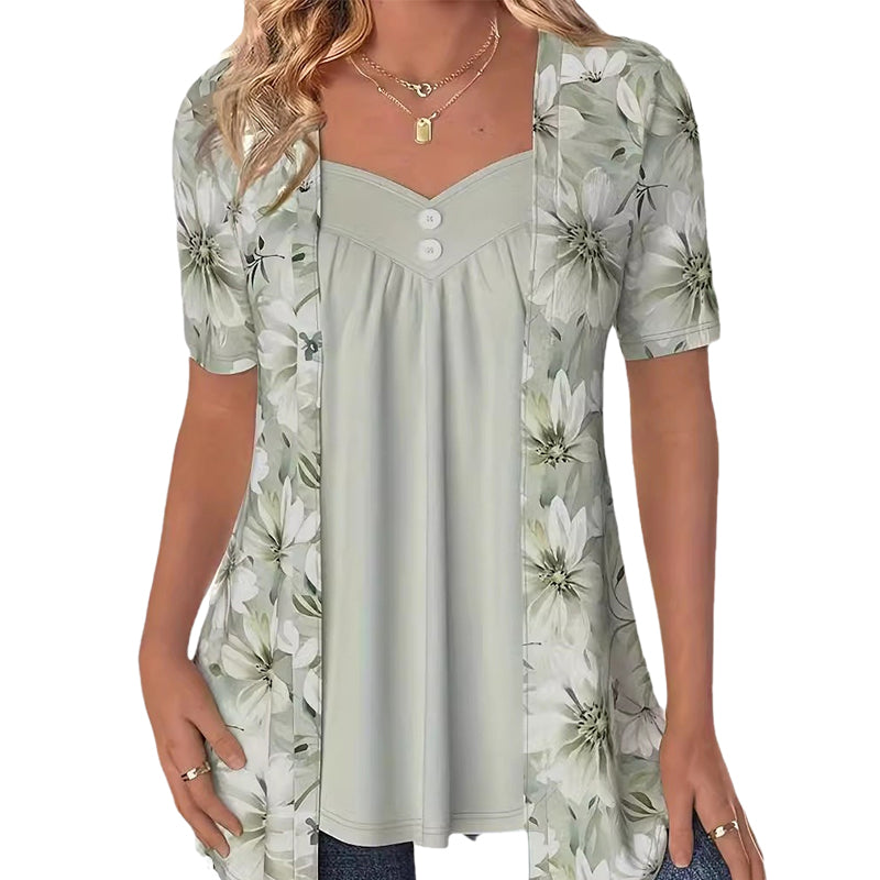 Icone™ FloralTop: Dam Löst Och Bekvämt Snyggt Blommigt Topp