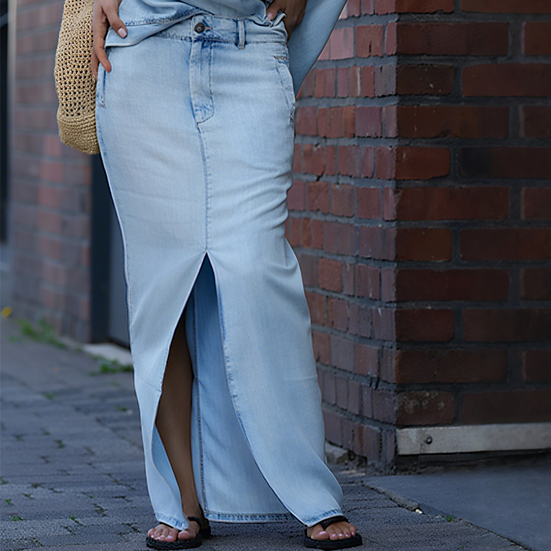 Icone™ FashionSet: Stilfull Off-Shoulder Topp Och Denimkjol