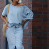 Icone™ FashionSet: Stilfull Off-Shoulder Topp Och Denimkjol